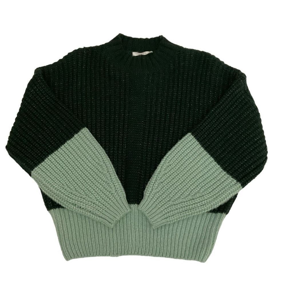 Elodie Sweater Color Block Mock Neck Hunter Mint Green Dolman Sleeves Small - Picture 9 of 11